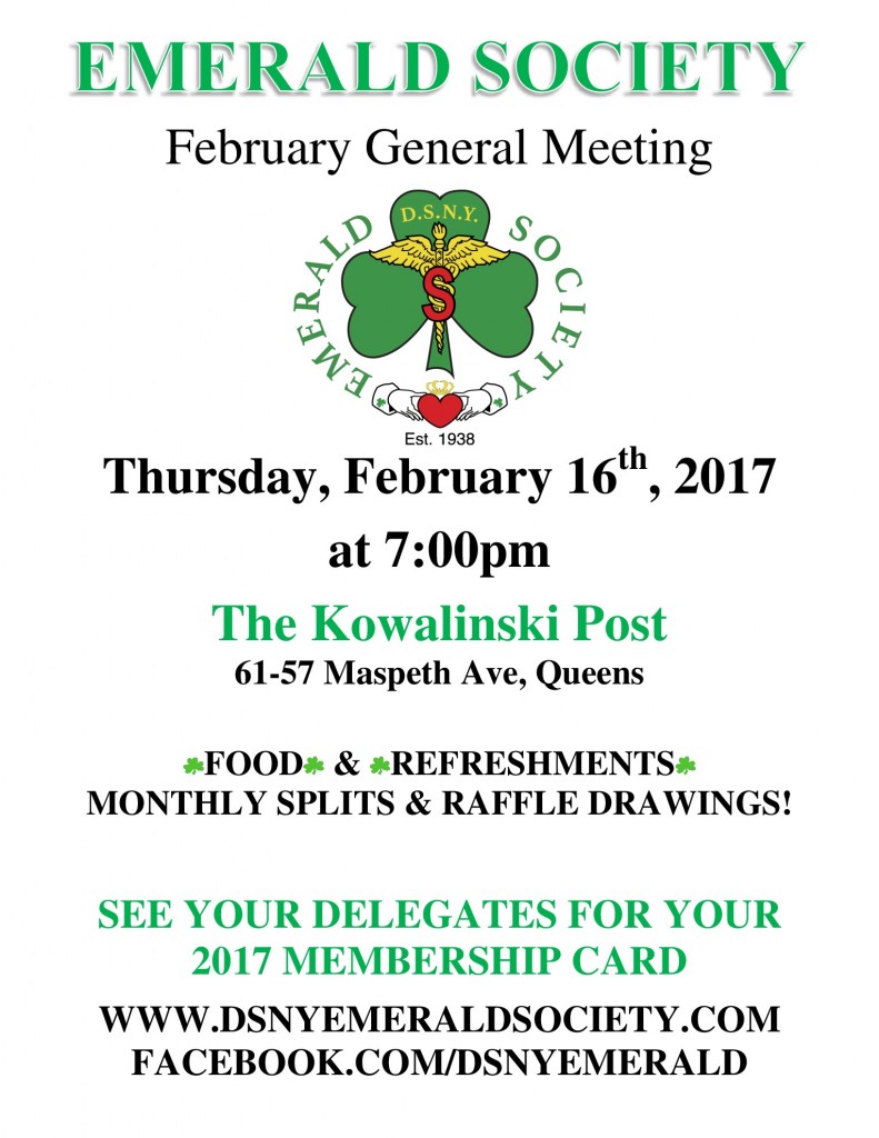 (CANCELED) DSNY Emerald Society Monthly Meeting @ The Kowalinski Post  | New York | United States