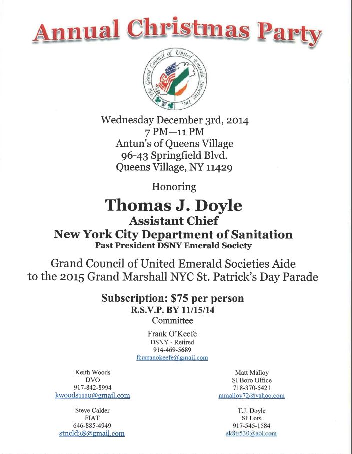The Grand Council Of United Emerald Societies Annual Christmas Party Honoring Assistant Chief Thomas J. Doyle