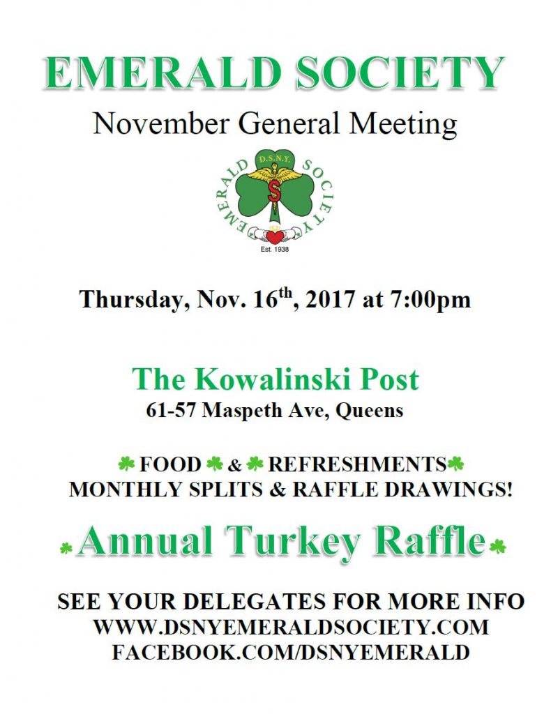DSNY Emerald Society Monthly Meeting @ The Kowalinski Post  | New York | United States